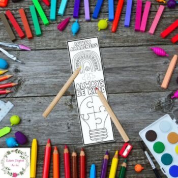 Autism Awareness Acceptance Coloring Bookmarks Kindness Cards Craft Activity, image 4