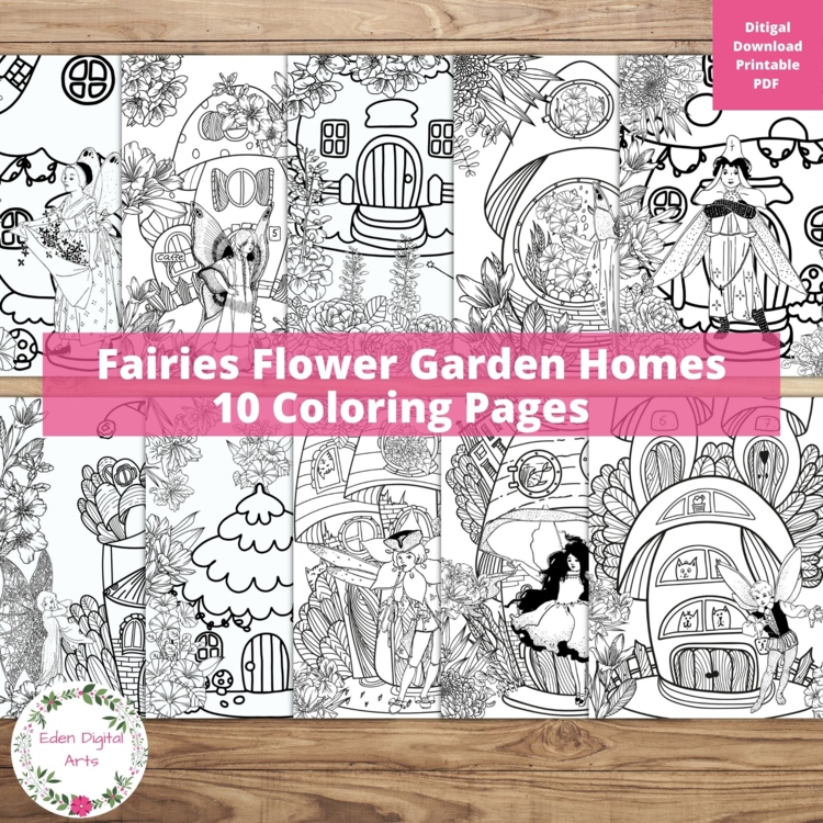 Whimsical Fairy Floral Garden 10 Coloring Pages Relaxing Zen Activity Fairies