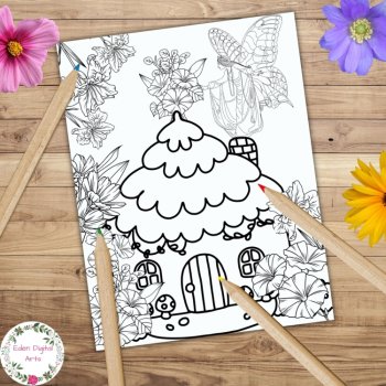 Whimsical Fairy Floral Garden 10 Coloring Pages Relaxing Zen Activity Fairies, image 4
