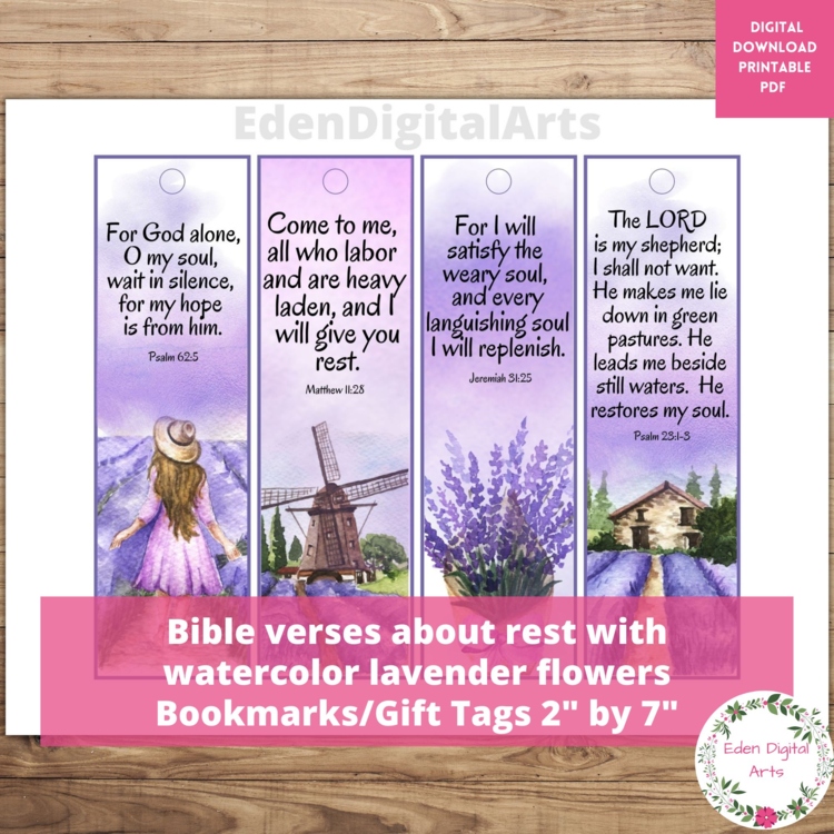 Rest & Retreat Bible Verses Bookmarks Gift Lavender Watercolor Scripture Cards