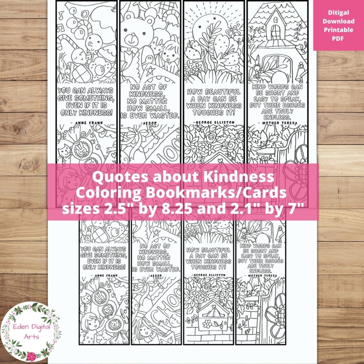 Famous Kindness Quotes Coloring Bookmarks Relaxing Positivity Cards Craft Kawaii