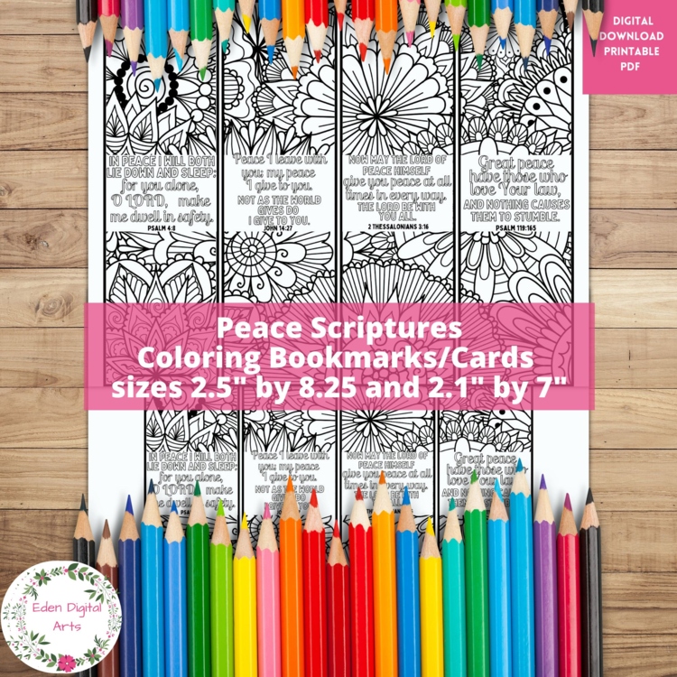 Scriptures on Peace Coloring Bookmarks Bible Verses Christian Prayer Mandalas
