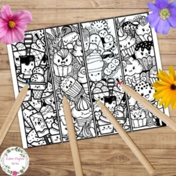Cute Kawaii Cupcakes Sweets Coloring Bookmarks Relaxing Activity Zen Cards Craft, image 3