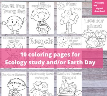 Earth Day Ecology Coloring Pages Bookmarks Craft Bundle Cute Kawaii Kids, image 2
