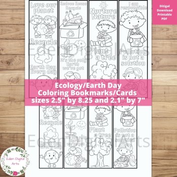 Earth Day Ecology Coloring Pages Bookmarks Craft Bundle Cute Kawaii Kids, image 3