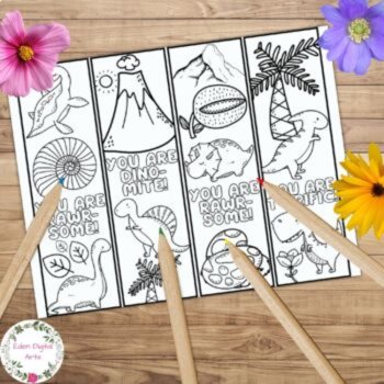 Cute Dinosaur Puns Coloring Bookmarks Kindness Positive Dino Cards Zen Craft, image 2