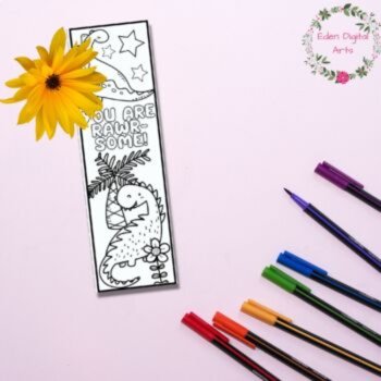 Cute Dinosaur Puns Coloring Bookmarks Kindness Positive Dino Cards Zen Craft, image 4