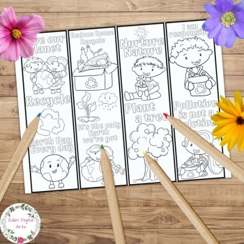 Ecology Earth Day Cute Kids Coloring Bookmarks Environmental Recycling Craft, image 2