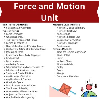 Force and Motion Unit | Newton's Laws of Motion, Simple Machines, Friction, image 2
