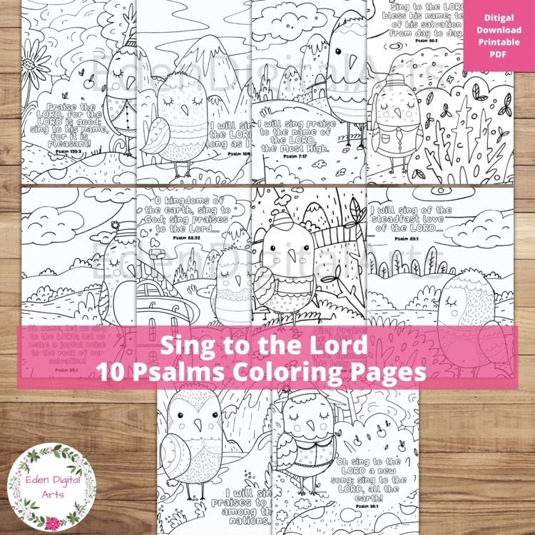 Cute Garden Birds Sing to the Lord Psalms Worship Bible Verses Coloring Pages