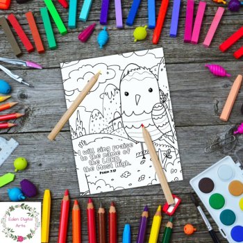 Cute Garden Birds Sing to the Lord Psalms Worship Bible Verses Coloring Pages, image 2