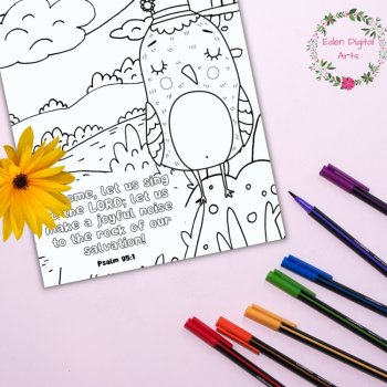 Cute Garden Birds Sing to the Lord Psalms Worship Bible Verses Coloring Pages, image 3