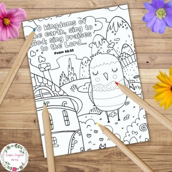 Cute Garden Birds Sing to the Lord Psalms Worship Bible Verses Coloring Pages, image 4
