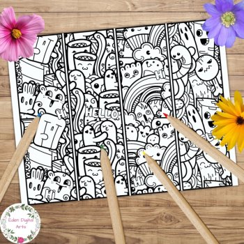 Kawaii Doodle Magical Creatures Monsters Coloring Bookmarks Relaxing Cards Craft, image 2