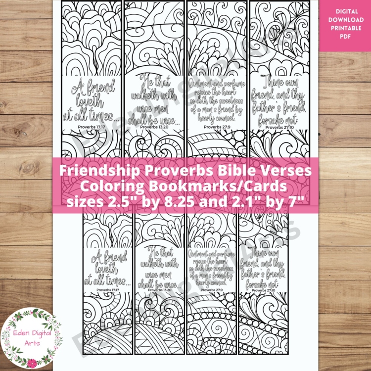 Friendship Proverbs Bible Coloring Bookmarks KJV Scripture Christian Cards Craft