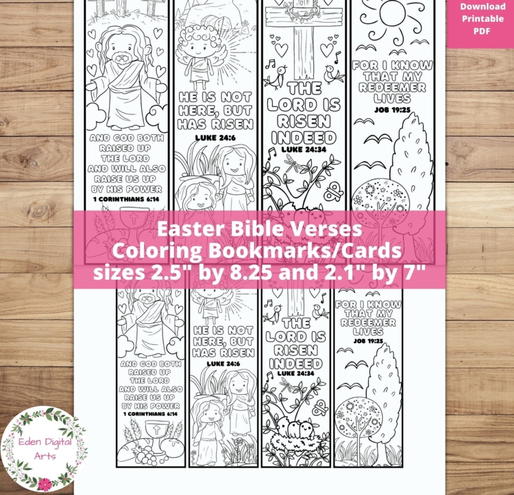 Color Your Bookmarks Easter Bible Verses Scripture Cute Coloring Cards Craft