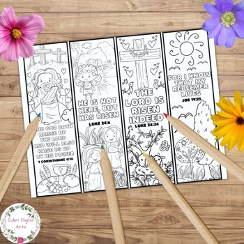 Color Your Bookmarks Easter Bible Verses Scripture Cute Coloring Cards Craft, image 2