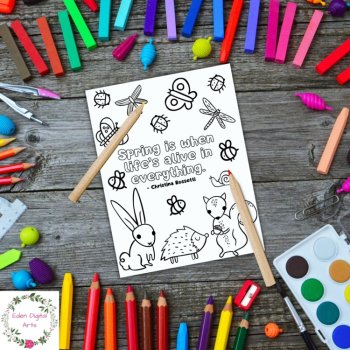 Literary Spring Quotes 12 Whimsical Coloring Pages Calm Activity Garden Craft, image 2