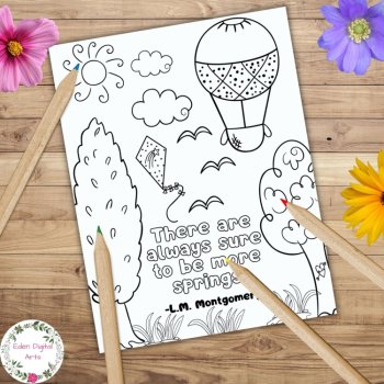 Literary Spring Quotes 12 Whimsical Coloring Pages Calm Activity Garden Craft, image 3