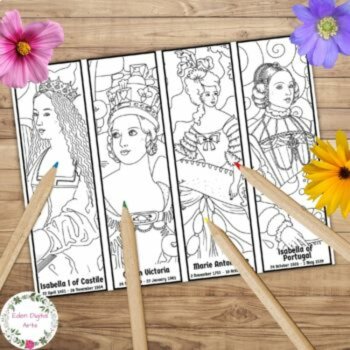 Famous Women Rulers Coloring Bookmarks, Queens in History Relaxing Fun Craft, image 2