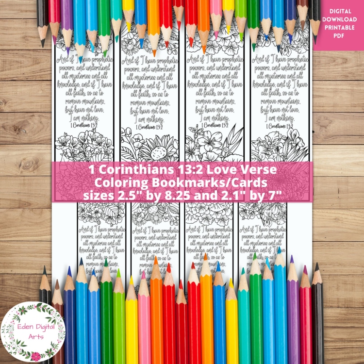 Love Bible Verse Coloring Bookmarks 1 Corinthians 13 ESV Scripture Cards Craft