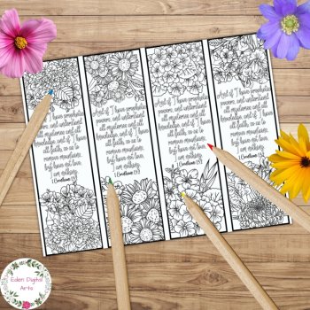Love Bible Verse Coloring Bookmarks 1 Corinthians 13 ESV Scripture Cards Craft, image 2