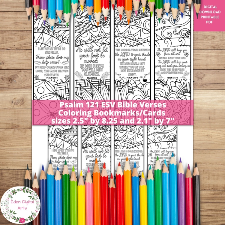 Psalm 121 ESV Coloring Bible Verse Bookmarks, Scripture Christian Cards Craft