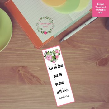 Love Bible Verses Bookmarks Floral Watercolor Hearts Christian Valentines Cards, image 2
