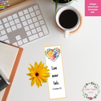 Love Bible Verses Bookmarks Floral Watercolor Hearts Christian Valentines Cards, image 3