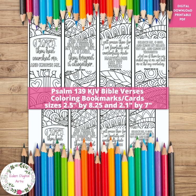 Psalm 139 Coloring Bible Verses Bookmarks KJV Scripture Christian Doodle Craft