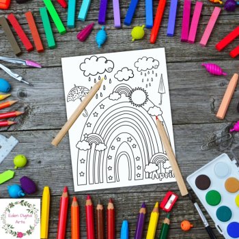 Spring Months Whimsical Coloring Pages Set Gardening Activity Craft Rain Flowers, image 2