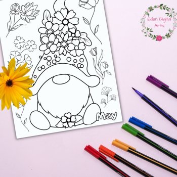 Spring Months Whimsical Coloring Pages Set Gardening Activity Craft Rain Flowers, image 3