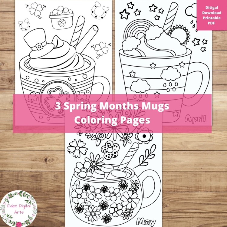 Spring Months Mugs Cups St Patricks Floral Rain 3 Coloring Pages Seasons Posters