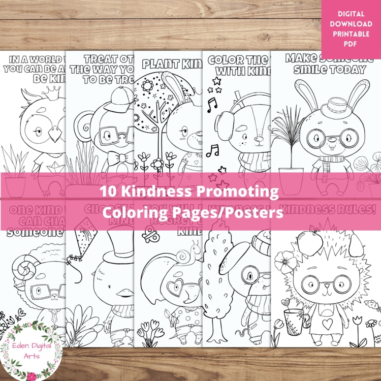 10 Kindness Encouraging Quotes Animal Coloring Pages Be Kind Class Posters Decor