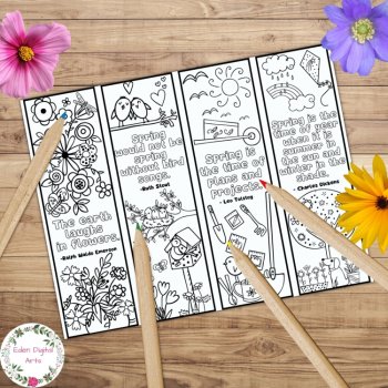 Literary Spring Quotes Coloring Bookmarks Seasons Garden Flowers DIY Cards Craft, image 3