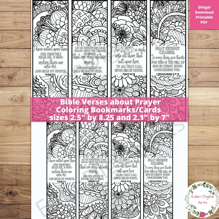 Prayer Scripture Coloring Bookmarks, KJV Bible Verses Christian Faith Craft