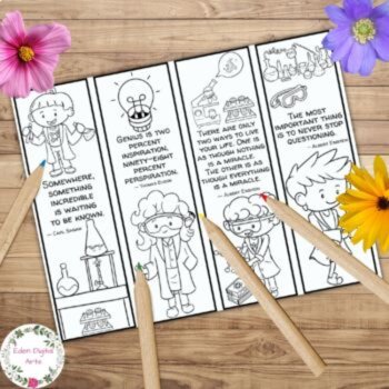 8 Famous Scientists Quotes Coloring Bookmarks Cards Science Class Craft Gift, image 2