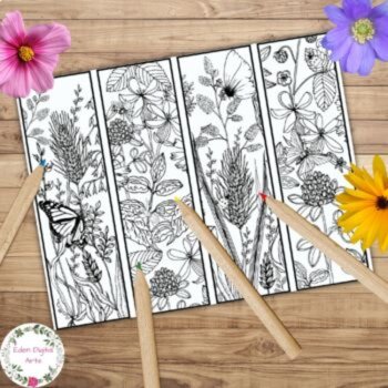 Field Wild Flowers Coloring Bookmarks Anti Stress Relaxing For Teens & Adults, image 2