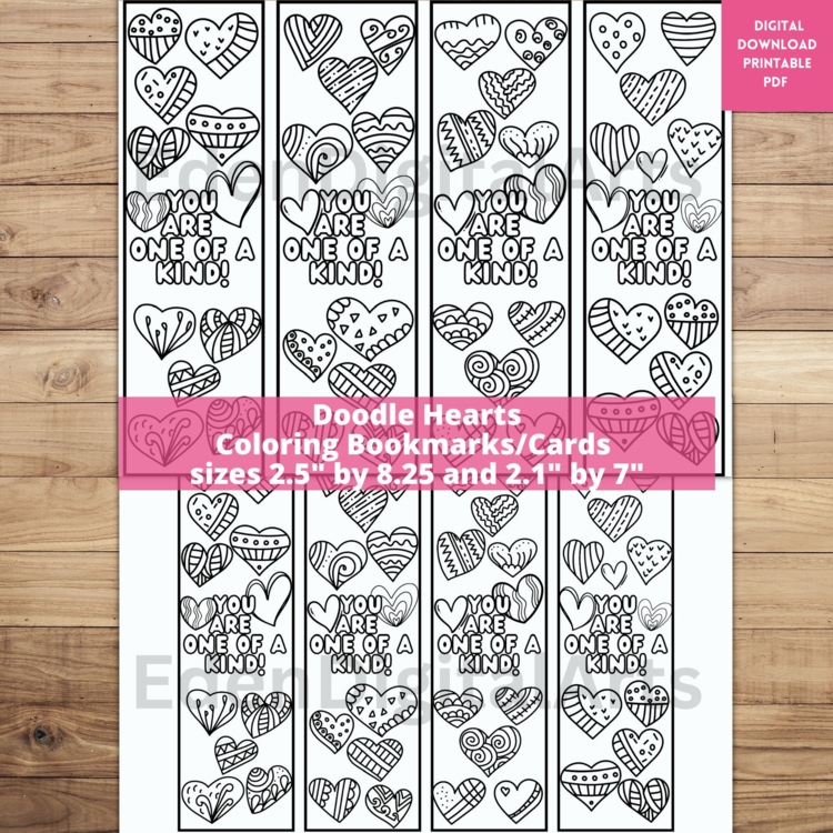 Kindness Doodle Hearts Coloring Bookmarks Keepsake Cards Relaxing Kind Craft