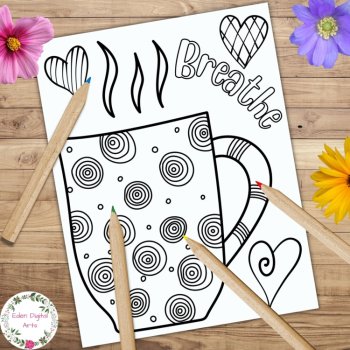 Self Care Mindfulness Coloring Pages Doodle Mugs Relaxing Anti Anxiety Activity, image 2
