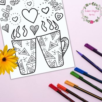 Self Care Mindfulness Coloring Pages Doodle Mugs Relaxing Anti Anxiety Activity, image 3
