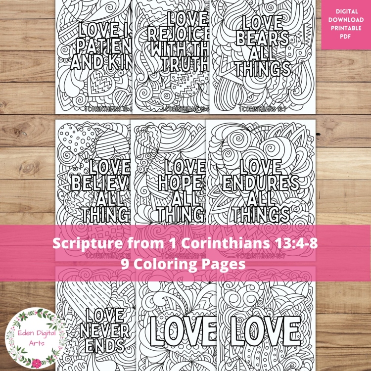 Love Is Patient and Kind Corinthians Bible Verses Coloring Pages Doodles Hearts