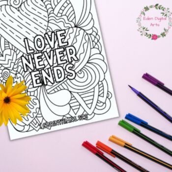 Love Is Patient and Kind Corinthians Bible Verses Coloring Pages Doodles Hearts, image 4