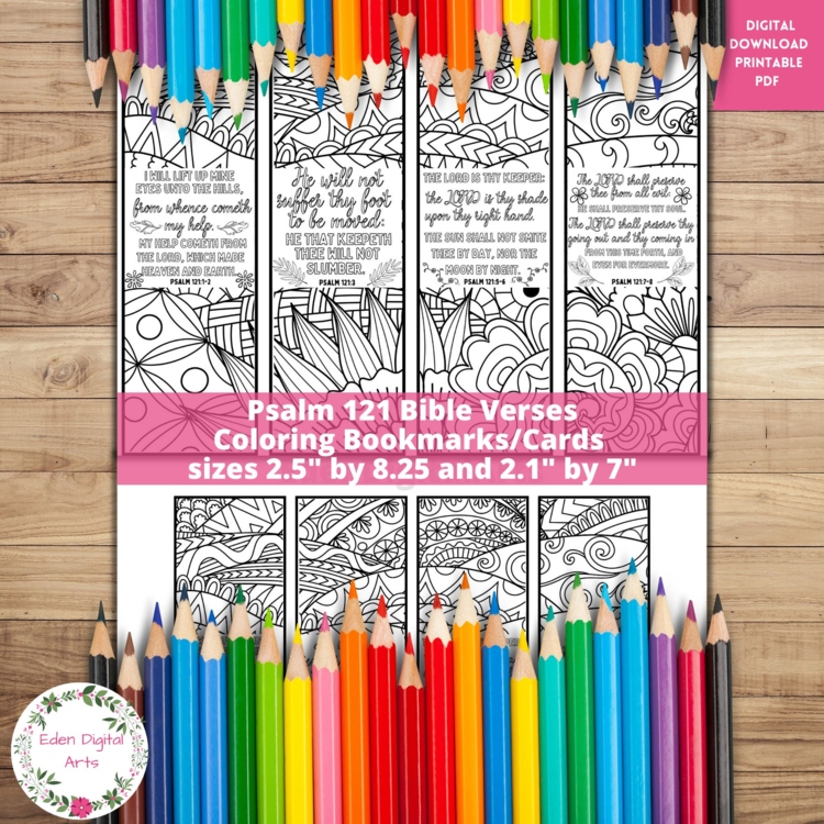 Psalm 121 KJV Coloring Bible Verse Bookmarks, Scripture Christian Prayer Craft