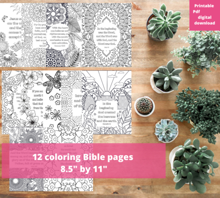 Bible Verses 12 Coloring Pages Creation & Salvation Scripture Relaxing Activity