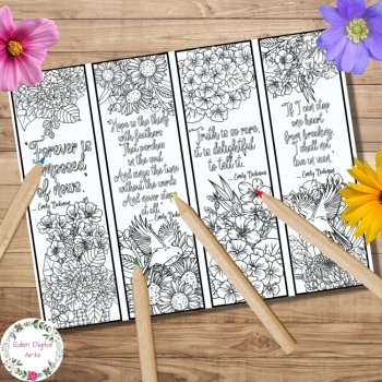 Emily Dickinson Quotes Coloring Bookmarks Poetry Women in History Keepsake Craft, image 2