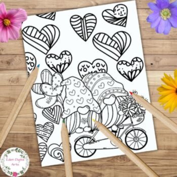 Doodle Hearts Valentine's Day Love Gnomes Coloring Pages Posters Relaxing Craft, image 2