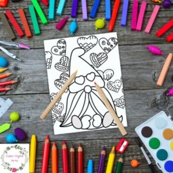 Doodle Hearts Valentine's Day Love Gnomes Coloring Pages Posters Relaxing Craft, image 3