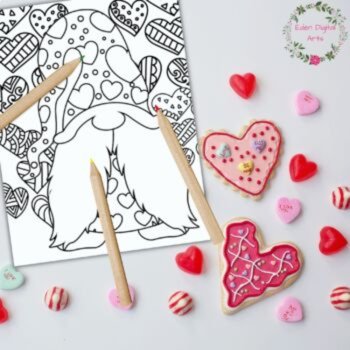 Doodle Hearts Valentine's Day Love Gnomes Coloring Pages Posters Relaxing Craft, image 4
