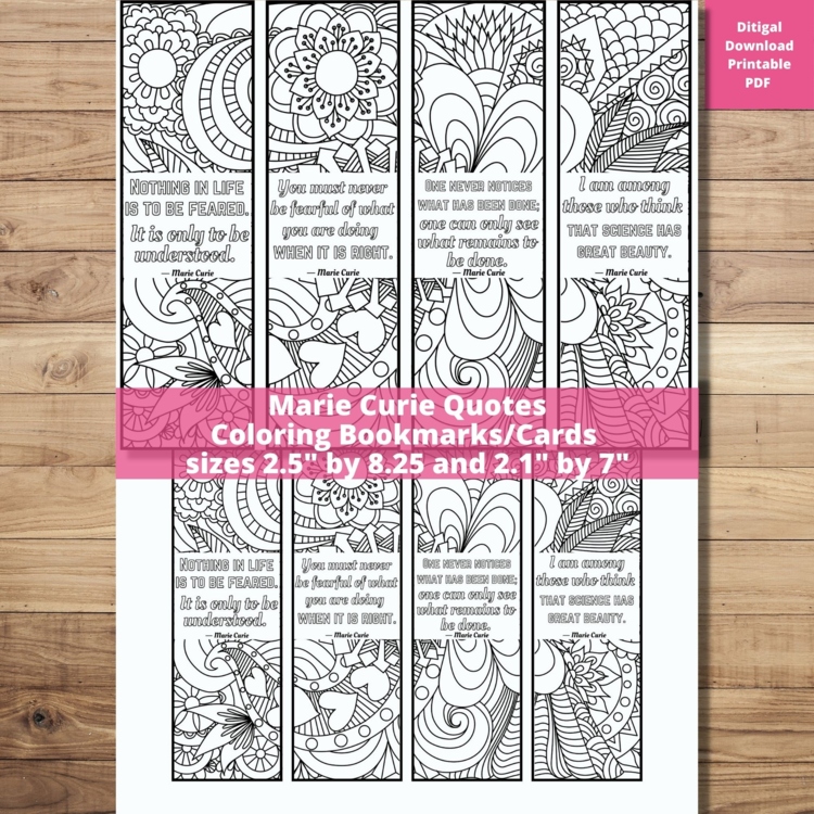 Marie Curie Quotes Coloring Bookmarks Women Science History Month Relaxing Craft